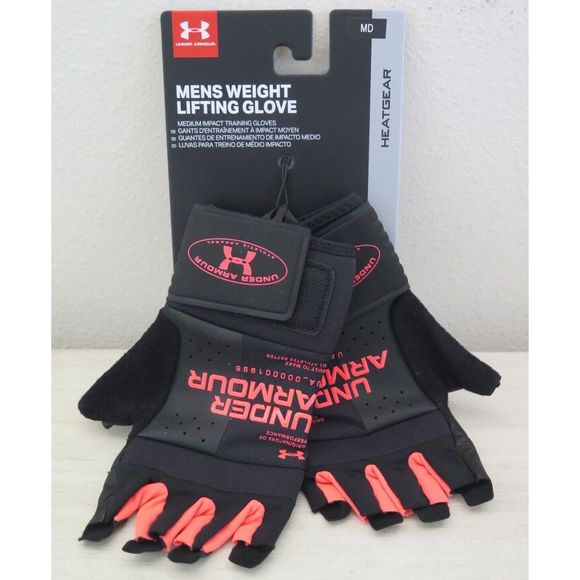 Under Armour 1356688 001 Men's Sz M Black UA HeatGear Weight Lifting Gloves - Picture 1 of 6